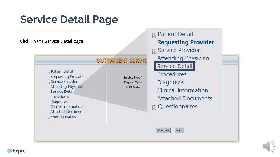 Service Detail Page Click on the Service Detail page 