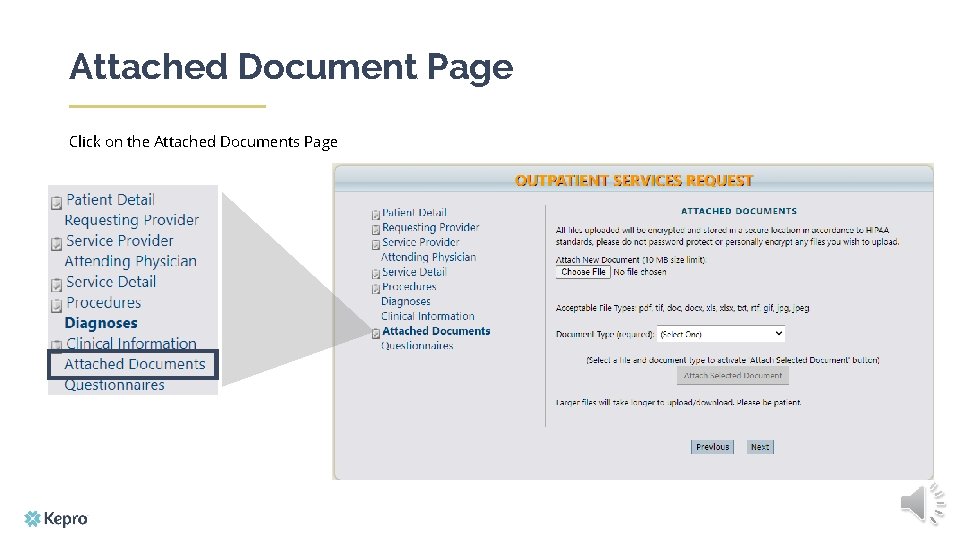 Attached Document Page Click on the Attached Documents Page 