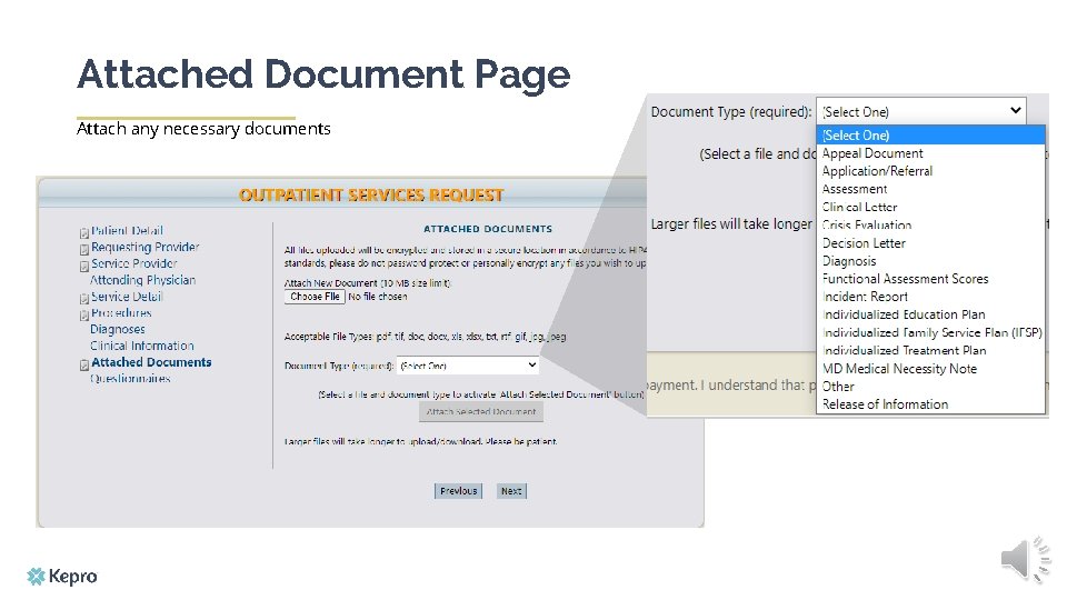 Attached Document Page Attach any necessary documents 