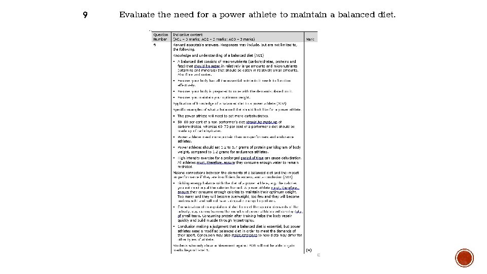 9 Evaluate the need for a power athlete to maintain a balanced diet. 