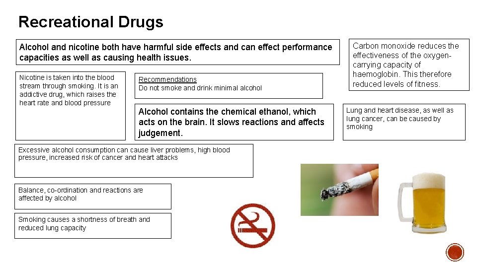 Recreational Drugs Alcohol and nicotine both have harmful side effects and can effect performance