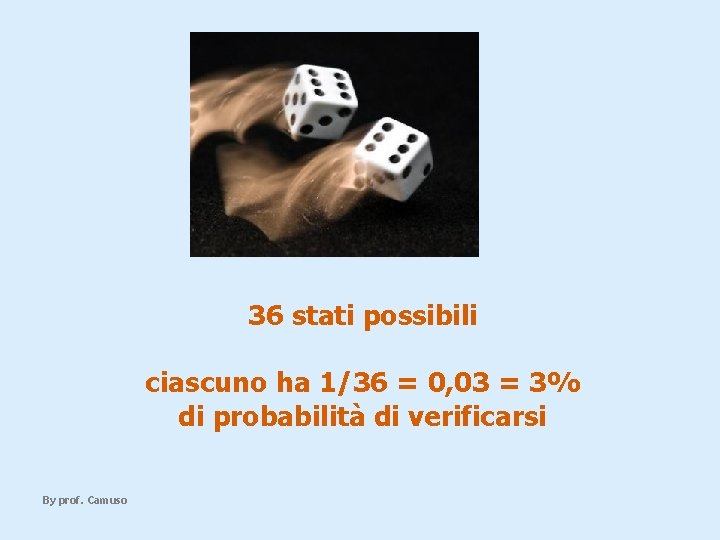 36 stati possibili ciascuno ha 1/36 = 0, 03 = 3% di probabilità di