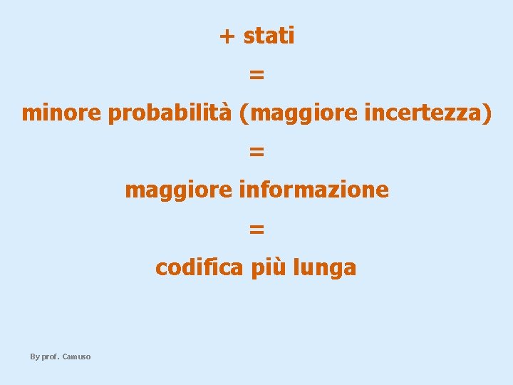 + stati = minore probabilità (maggiore incertezza) = maggiore informazione = codifica più lunga