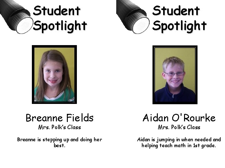 Student Spotlight Breanne Fields Aidan O'Rourke Breanne is stepping up and doing her best.