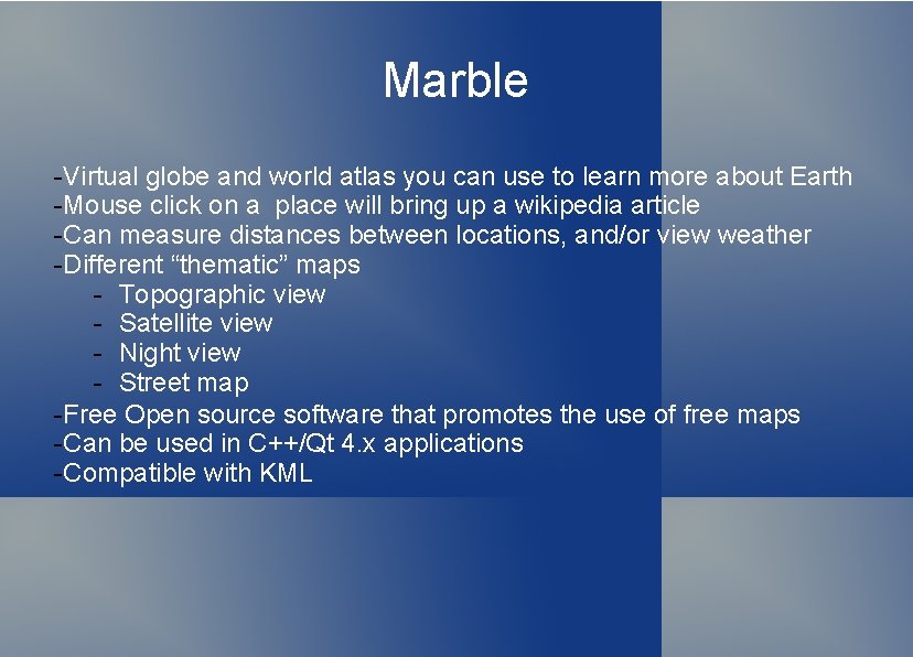 Marble -Virtual globe and world atlas you can use to learn more about Earth