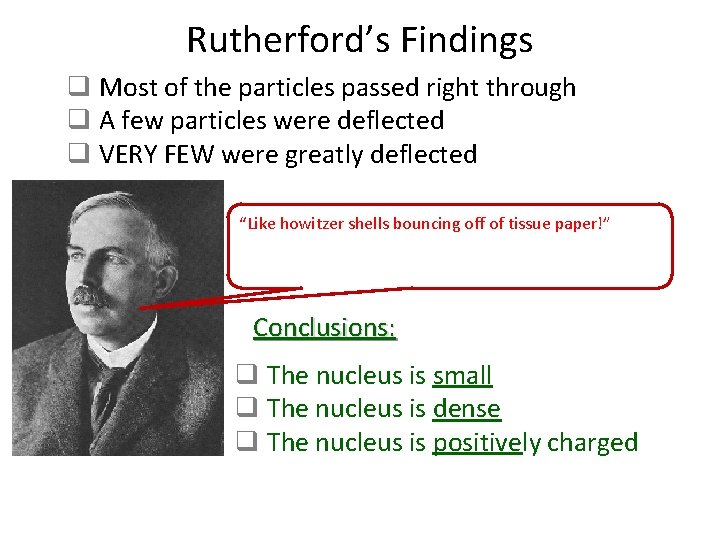 Rutherford’s Findings q Most of the particles passed right through q A few particles