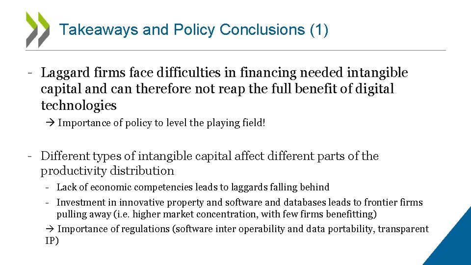 Takeaways and Policy Conclusions (1) - Laggard firms face difficulties in financing needed intangible