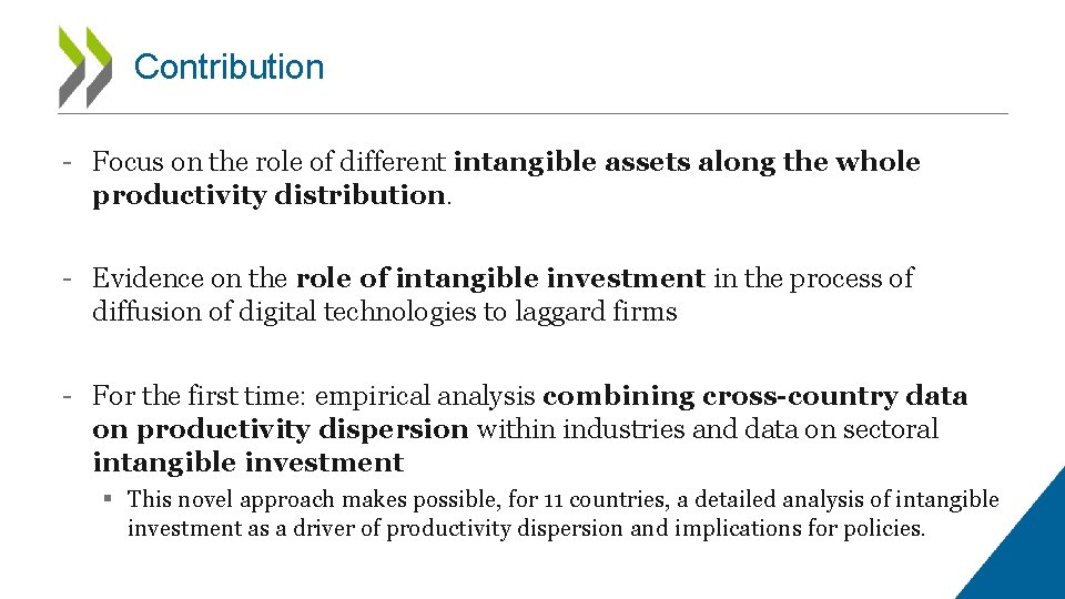 Contribution - Focus on the role of different intangible assets along the whole productivity