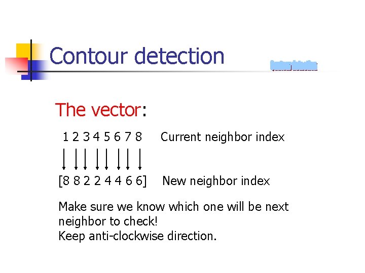 Contour detection The vector: 12345678 [8 8 2 2 4 4 6 6] Current