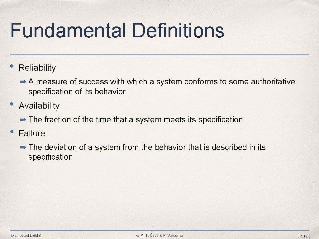 Fundamental Definitions • Reliability ➡ A measure of success with which a system conforms Fundamental Definitions • Reliability ➡ A measure of success with which a system conforms