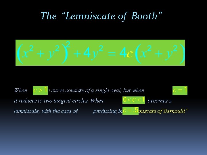 The “Lemniscate of Booth” When the curve consists of a single oval, but when