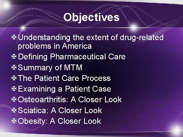 Objectives Understanding the extent of drug-related problems in America Defining Pharmaceutical Care Summary of