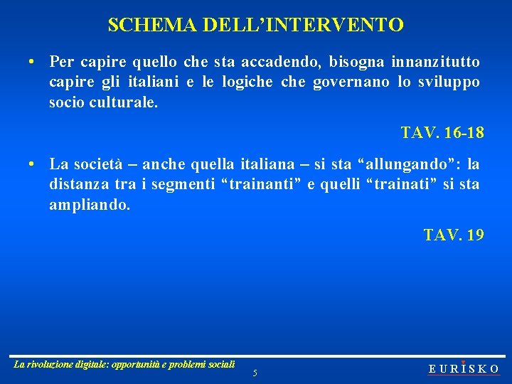 SCHEMA DELL’INTERVENTO • Per capire quello che sta accadendo, bisogna innanzitutto capire gli italiani