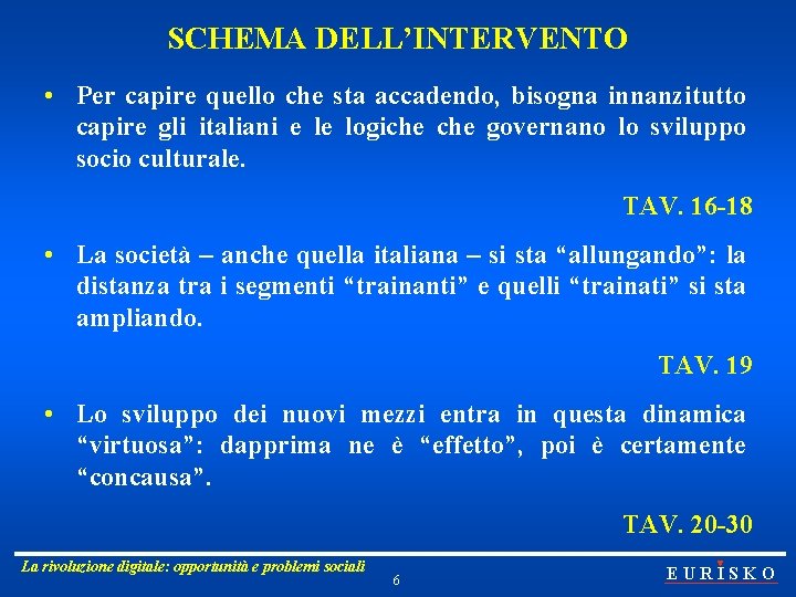 SCHEMA DELL’INTERVENTO • Per capire quello che sta accadendo, bisogna innanzitutto capire gli italiani