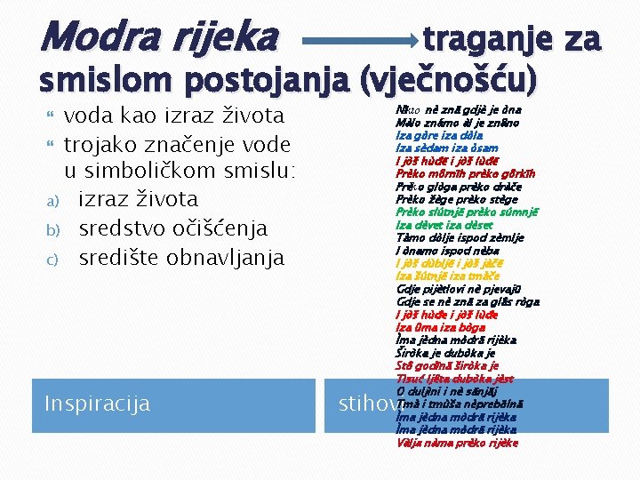 Modra rijeka traganje za smislom postojanja (vječnošću) voda kao izraz života trojako značenje vode