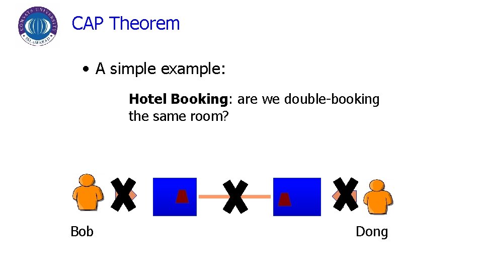CAP Theorem • A simple example: Hotel Booking: are we double-booking the same room?