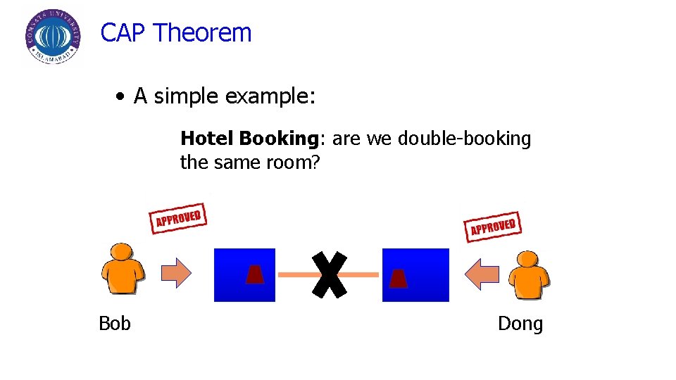 CAP Theorem • A simple example: Hotel Booking: are we double-booking the same room?