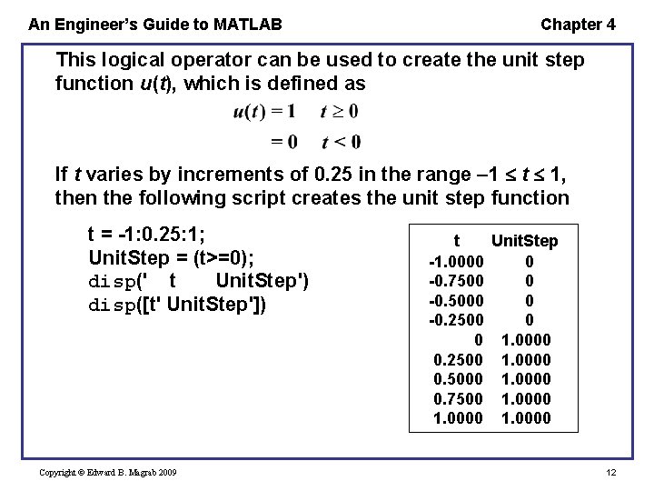 An Engineer’s Guide to MATLAB Chapter 4 This logical operator can be used to