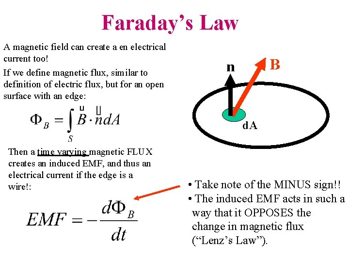 Faraday’s Law A magnetic field can create a en electrical current too! If we