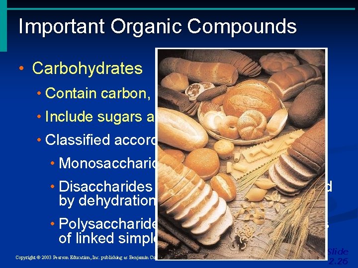 Important Organic Compounds • Carbohydrates • Contain carbon, hydrogen, and oxygen • Include sugars Important Organic Compounds • Carbohydrates • Contain carbon, hydrogen, and oxygen • Include sugars