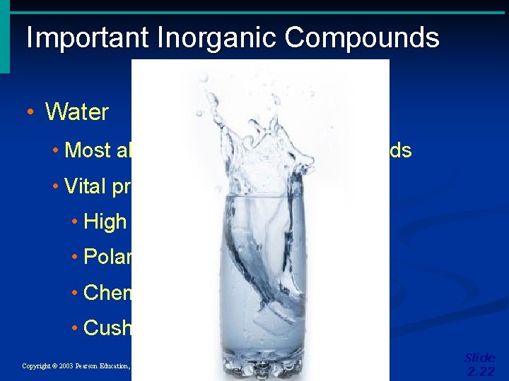 Important Inorganic Compounds • Water • Most abundant inorganic compounds • Vital properties • Important Inorganic Compounds • Water • Most abundant inorganic compounds • Vital properties •