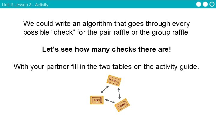 Unit 6 Lesson 3 - Activity We could write an algorithm that goes through