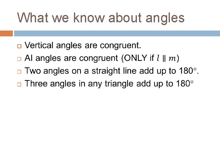 What we know about angles 