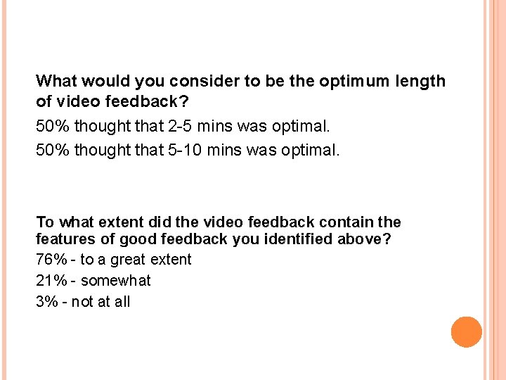 What would you consider to be the optimum length of video feedback? 50% thought