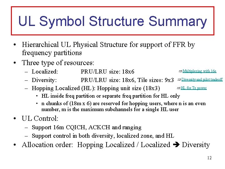 UL Symbol Structure Summary • Hierarchical UL Physical Structure for support of FFR by