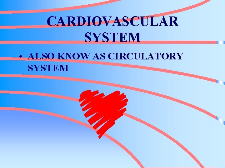 CARDIOVASCULAR SYSTEM • ALSO KNOW AS CIRCULATORY SYSTEM 