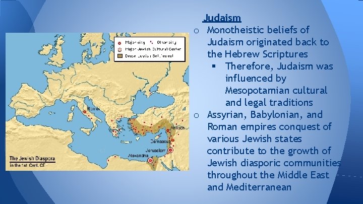 Judaism o Monotheistic beliefs of Judaism originated back to the Hebrew Scriptures § Therefore,