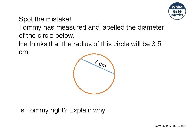 Spot the mistake! Tommy has measured and labelled the diameter of the circle below.