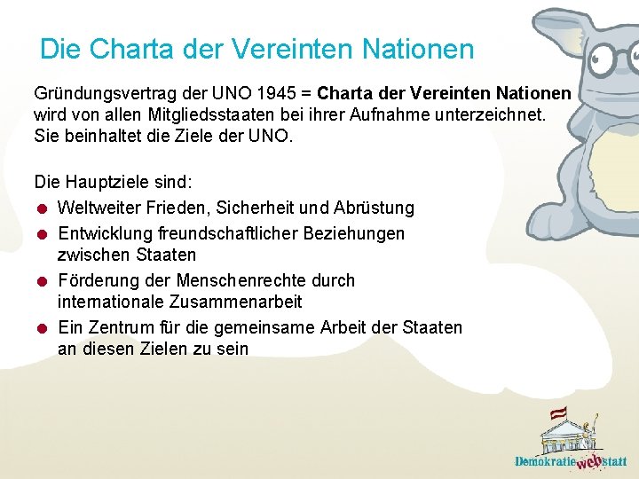 Die Charta der Vereinten Nationen Gründungsvertrag der UNO 1945 = Charta der Vereinten Nationen