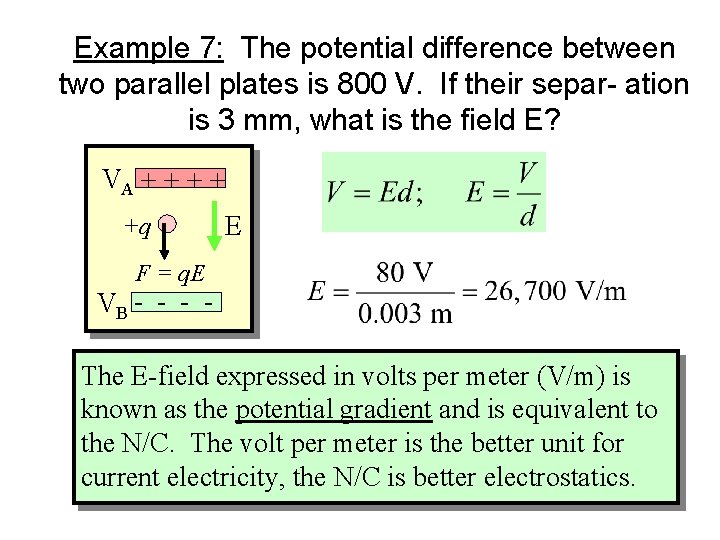 Example 7: The potential difference between two parallel plates is 800 V. If their