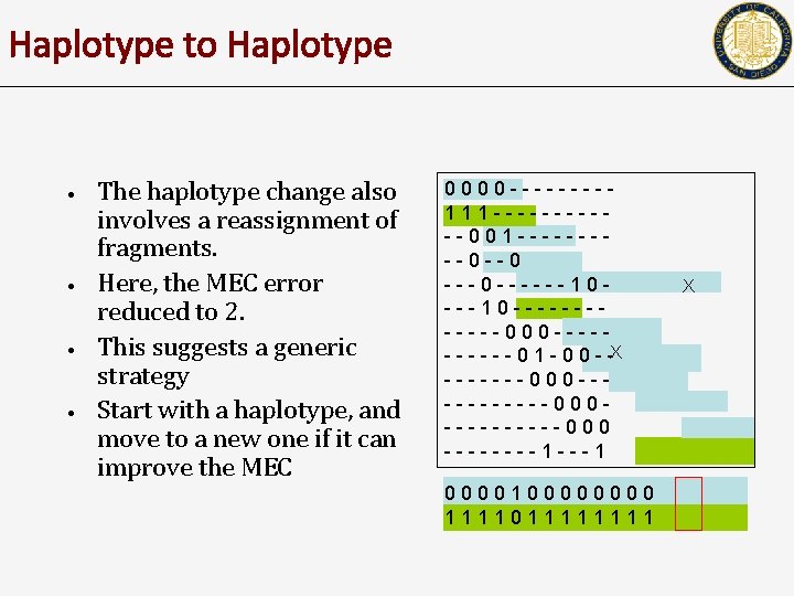 Haplotype to Haplotype • • The haplotype change also involves a reassignment of fragments.