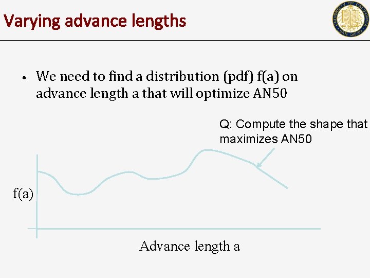 Varying advance lengths • We need to find a distribution (pdf) f(a) on advance