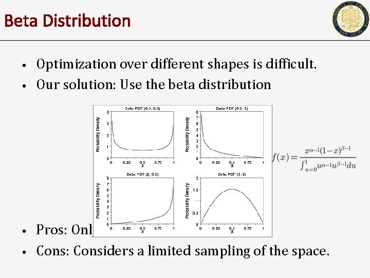 Beta Distribution • • Optimization over different shapes is difficult. Our solution: Use the