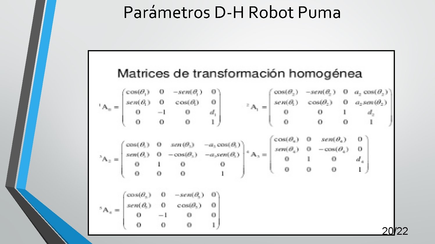 Parámetros D-H Robot Puma 20/22 