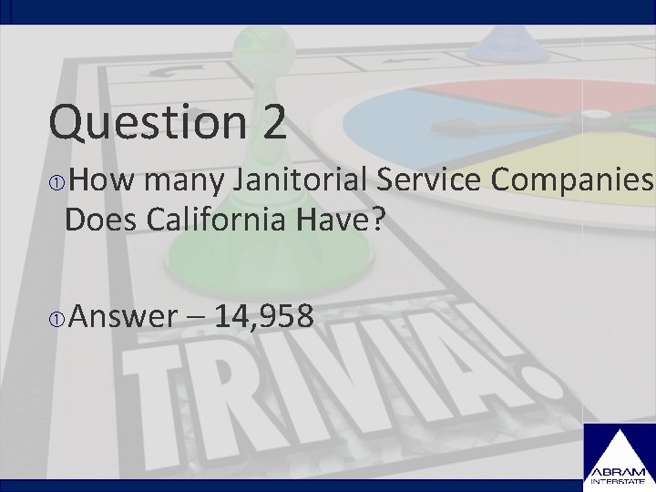 Question 2 How many Janitorial Service Companies Does California Have? Answer – 14, 958