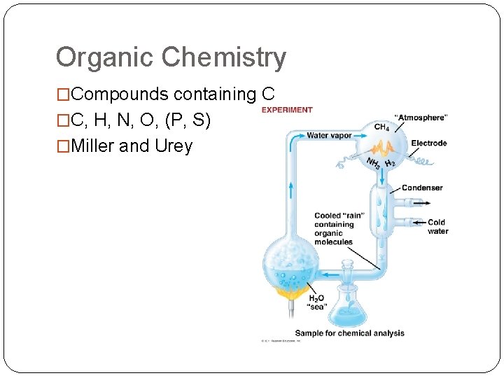 Organic Chemistry �Compounds containing C �C, H, N, O, (P, S) �Miller and Urey