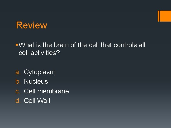 Review § What is the brain of the cell that controls all cell activities?