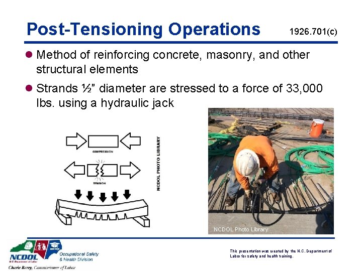 Post-Tensioning Operations 1926. 701(c) l Method of reinforcing concrete, masonry, and other structural elements