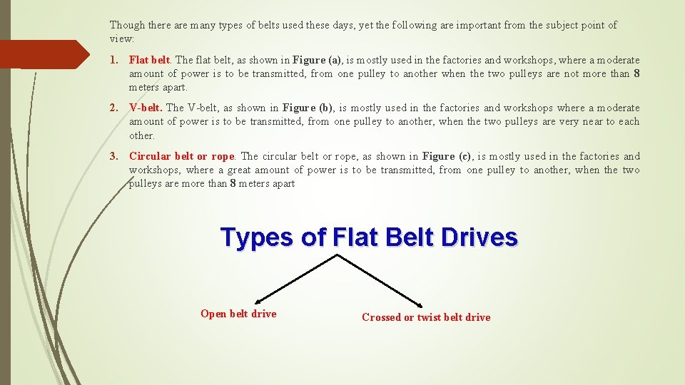 Though there are many types of belts used these days, yet the following are