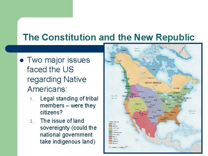 The Constitution and the New Republic l Two major issues faced the US regarding
