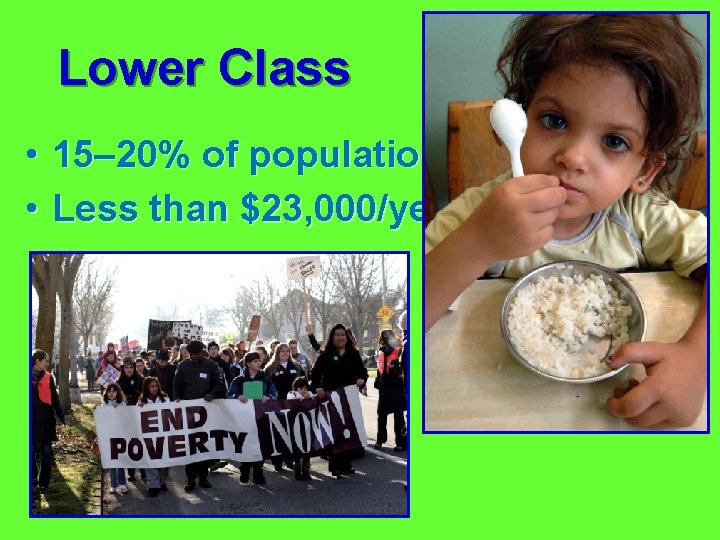 Lower Class • 15– 20% of population • Less than $23, 000/year 