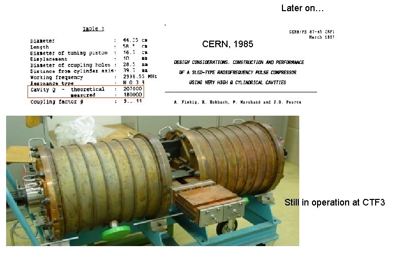 Later on… CERN, 1985 Still in operation at CTF 3 