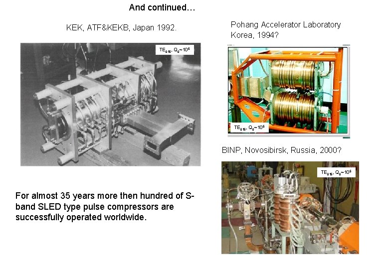And continued… KEK, ATF&KEKB, Japan 1992. Pohang Accelerator Laboratory Korea, 1994? TE 015, Q