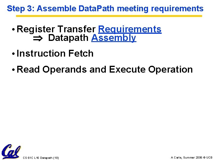 Step 3: Assemble Data. Path meeting requirements • Register Transfer Requirements Datapath Assembly •