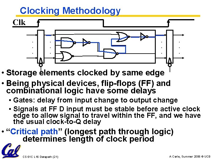 Clocking Methodology Clk. . . • Storage elements clocked by same edge • Being
