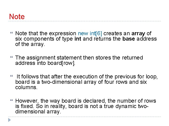 Note that the expression new int[6] creates an array of six components of type